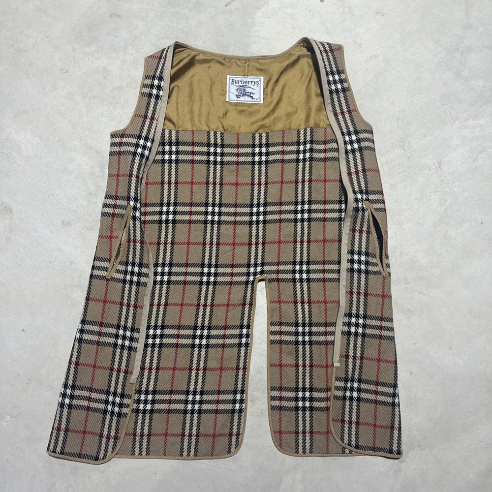 VTG BURBERRYS' 100% Wool Nova Check Plaid Liner Vest Gilet Unisex Insert